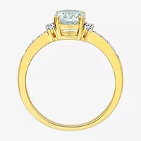 Womens Diamond Accent Genuine Blue Aquamarine 18K Gold Over Silver Oval Cocktail Ring