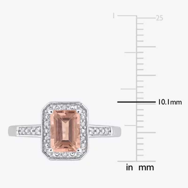Womens Diamond Accent Genuine Pink Morganite Sterling Silver Halo Cocktail Ring