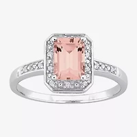 Womens Diamond Accent Genuine Pink Morganite Sterling Silver Halo Cocktail Ring