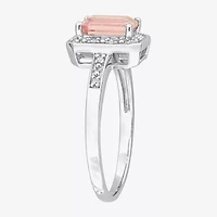 Womens Diamond Accent Genuine Pink Morganite Sterling Silver Halo Cocktail Ring