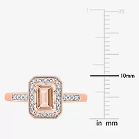 Womens Diamond Accent Genuine Pink Morganite 18K Rose Gold Over Silver Halo Cocktail Ring