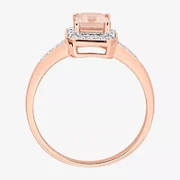 Womens Diamond Accent Genuine Pink Morganite 18K Rose Gold Over Silver Halo Cocktail Ring