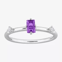 Womens Genuine Purple Amethyst Sterling Silver Stackable Ring