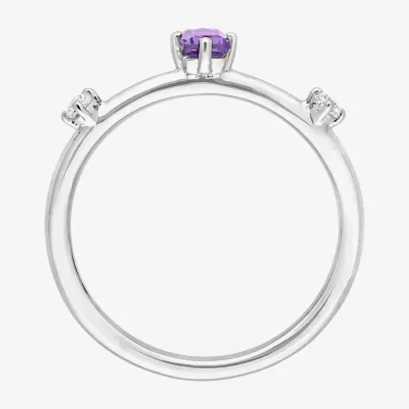 Womens Genuine Purple Amethyst Sterling Silver Stackable Ring