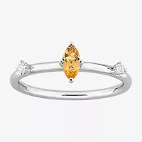 Womens Genuine Yellow Citrine Sterling Silver Marquise Stackable Ring