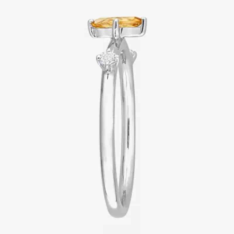 Womens Genuine Yellow Citrine Sterling Silver Marquise Stackable Ring