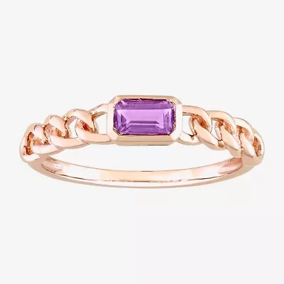 Womens Genuine Purple Amethyst 10K Rose Gold Stackable Ring