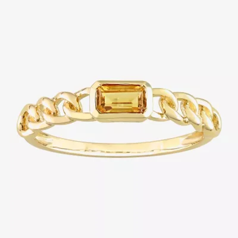 Womens Genuine Yellow Citrine 10K Gold Stackable Ring