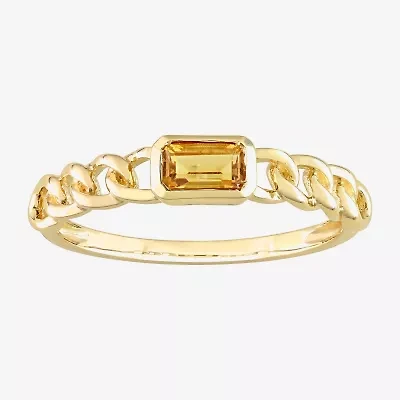 Womens Genuine Yellow Citrine 10K Gold Stackable Ring