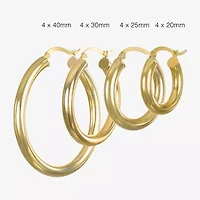 14K Gold 4mm x 20mm Hoop Earrings