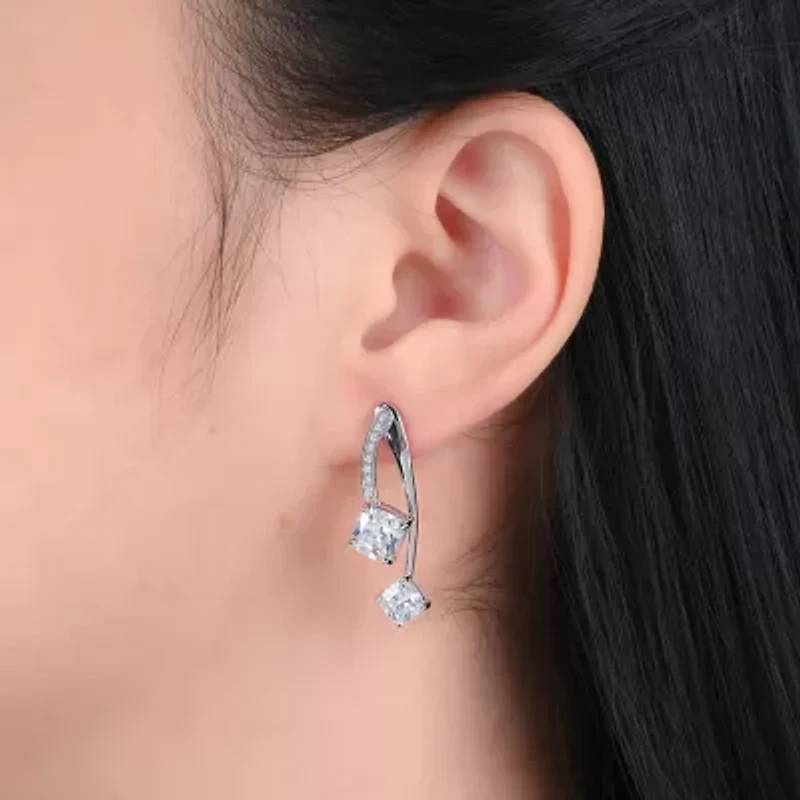 Womens Cubic Zirconia Sterling Silver Drop Earrings