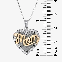STERLING SILVER AND 18K GOLD OVER SILVER CUBIC ZIRCONIA GLITTER GOLD MOM HEART NECKLACE 18 INCH
