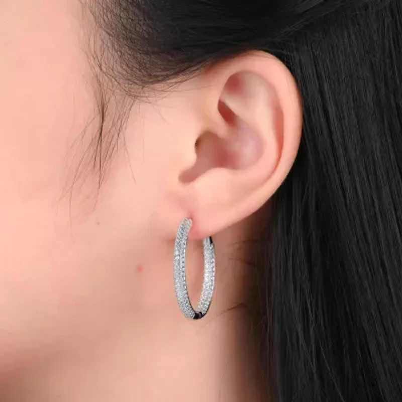 Womens 2 1/2 CT. T.W. Cubic Zirconia Sterling Silver 28mm Curved Hoop Earrings