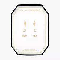 Diamond Addiction Diamond-Accent Natural Diamond 14K Gold Over SIlver or Sterling SIlver LIghtning Bolt Moon Star 3 Pair Earring Set