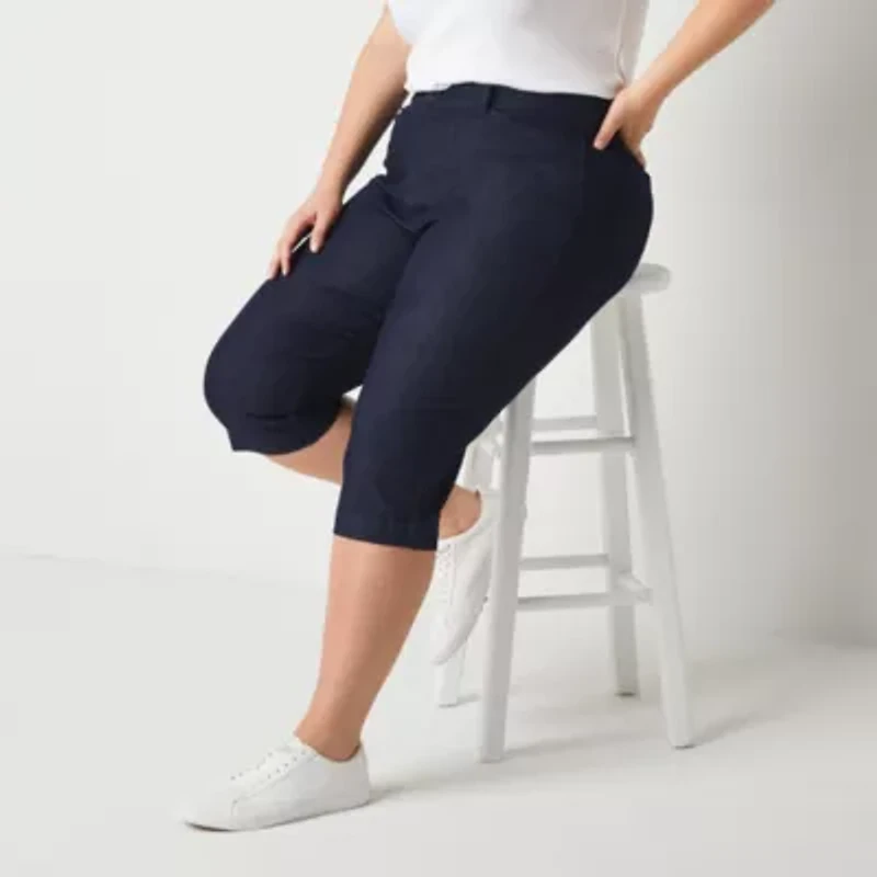 St. John's Bay Secretly Slender Womens Plus Straight Mid Rise Capri Pant