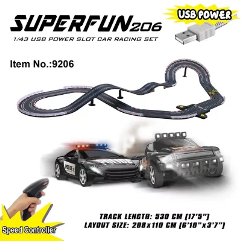 Joysway Superfun Power Slot Car Racing Set - Layout Size: 82"X43" Car