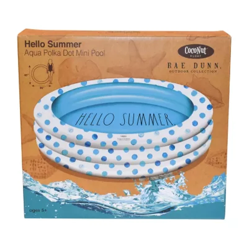 Rae Dunn Hello Summer Aqua Poka Dots Inflatable Pool Inflatable Pool