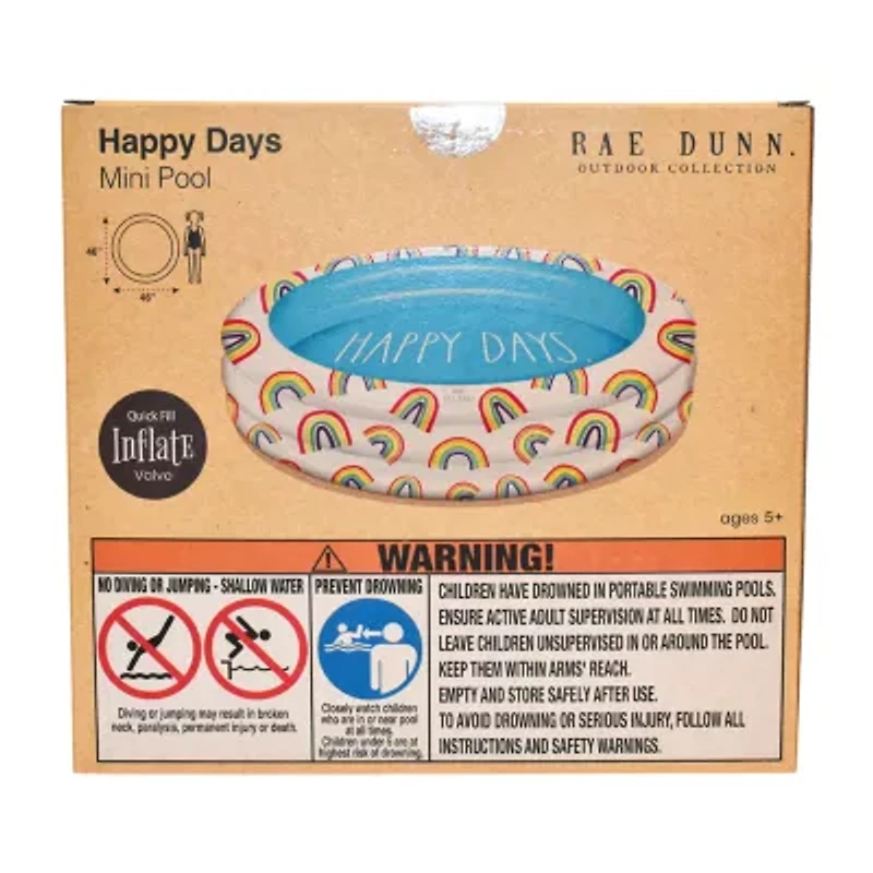Rae Dunn Happy Days Aqua Rainbow Mini Pool Inflatable Pool