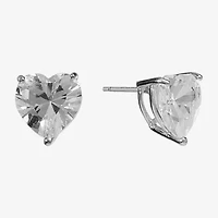 Silver Treasures Cubic Zirconia Sterling Silver 8mm Heart Stud Earrings