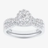(G-H / Si1-Si2) Womens 7/8 CT. T.W. Lab Grown White Diamond 10K Gold Round Side Stone Halo Bridal Set