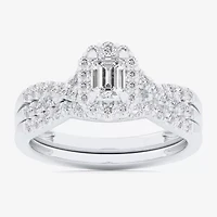 (G-H / Si1-Si2) Womens 7/8 CT. T.W. Lab Grown White Diamond 10K Gold Side Stone Halo Bridal Set