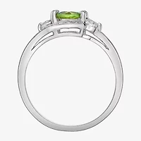 Womens Genuine Green Peridot Sterling Silver Round Cocktail Ring