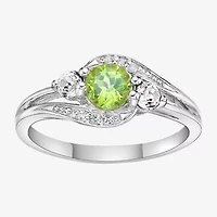Womens Genuine Green Peridot Sterling Silver Round Cocktail Ring