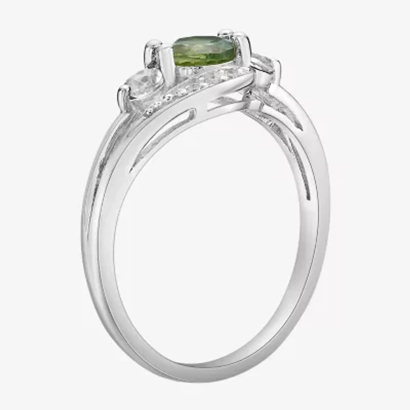 Womens Genuine Green Peridot Sterling Silver Round Cocktail Ring