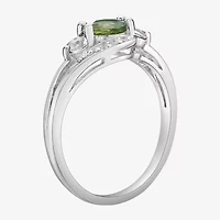 Womens Genuine Green Peridot Sterling Silver Round Cocktail Ring
