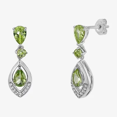 Womens Genuine Green Peridot Sterling Silver Drop Earrings