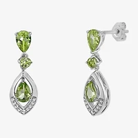 Womens Genuine Green Peridot Sterling Silver Drop Earrings