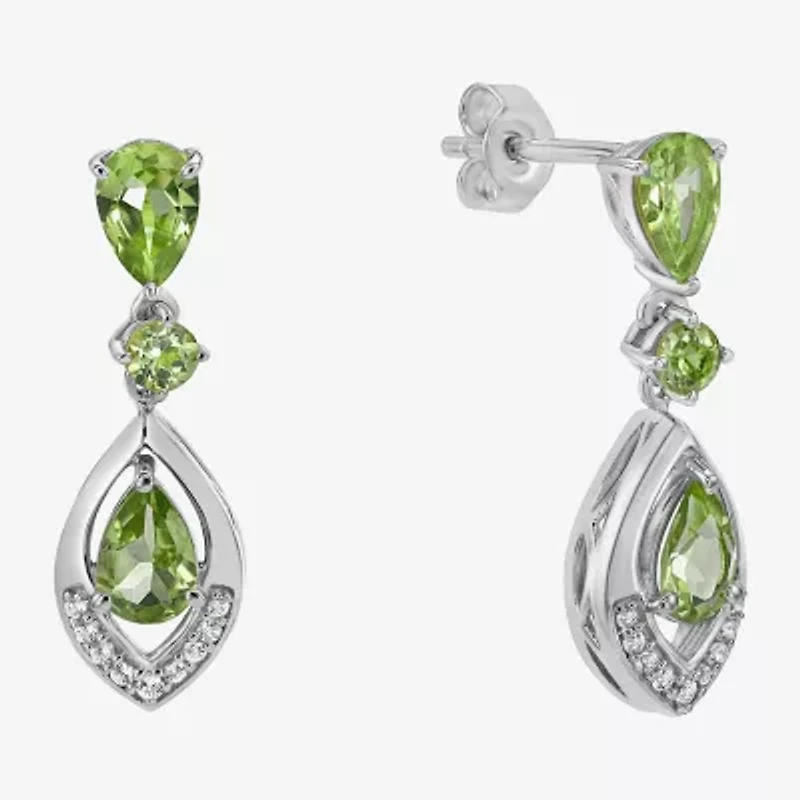 Womens Genuine Green Peridot Sterling Silver Drop Earrings