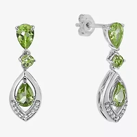 Womens Genuine Green Peridot Sterling Silver Drop Earrings