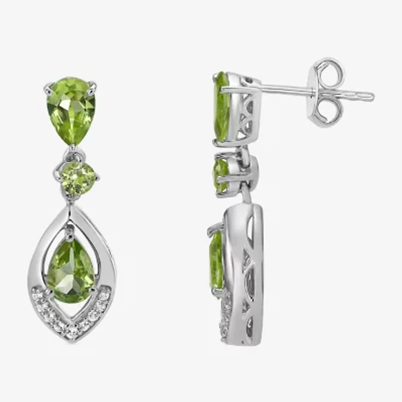 Womens Genuine Green Peridot Sterling Silver Drop Earrings