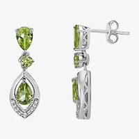 Womens Genuine Green Peridot Sterling Silver Drop Earrings