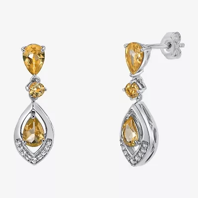 Womens Genuine Green Peridot Sterling Silver Drop Earrings