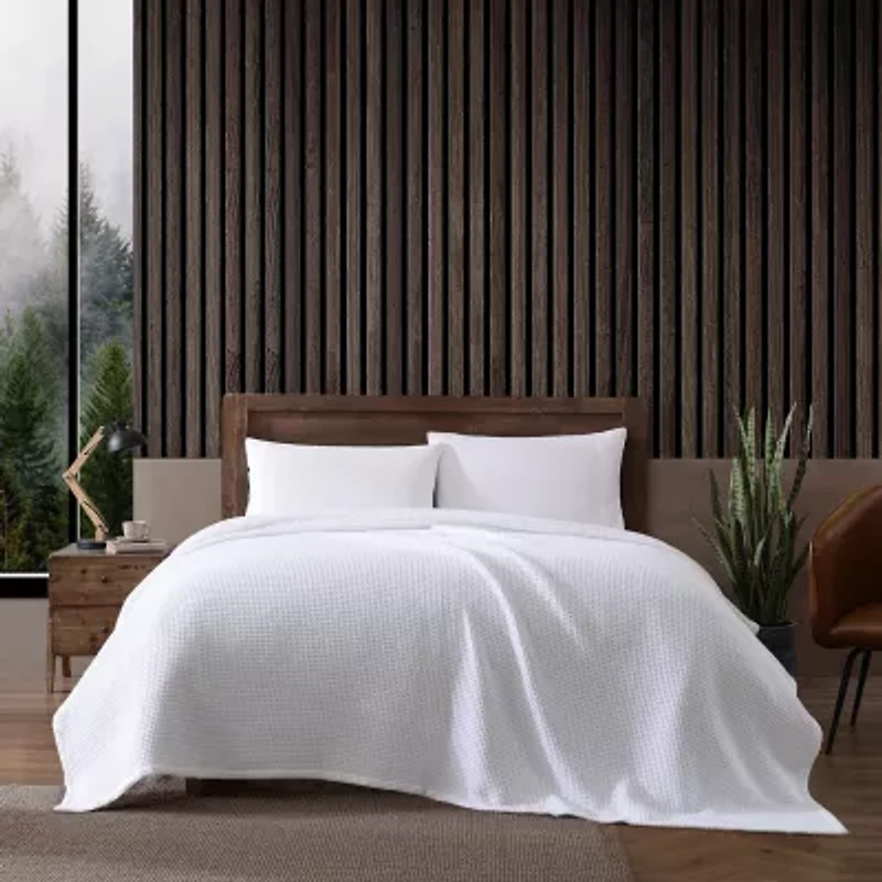 Eddie Bauer Solid Waffle 100% Cotton Blanket