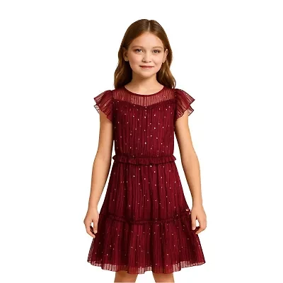 Lilt Big Kid Girls Embellished Short Sleeve Ruffled A-Line Dress