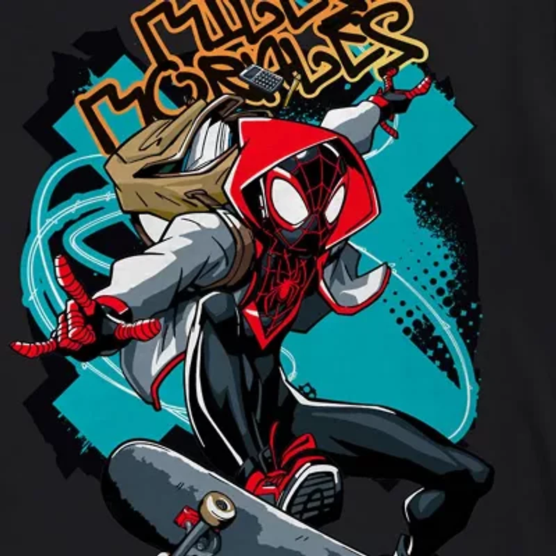 Miles Morales Little & Big Kid Boys Crew Neck Short Sleeve Regular Fit Spiderman Graphic T-Shirt