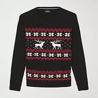 IZOD Reindeer Mens Crew Neck Long Sleeve Pullover Sweater