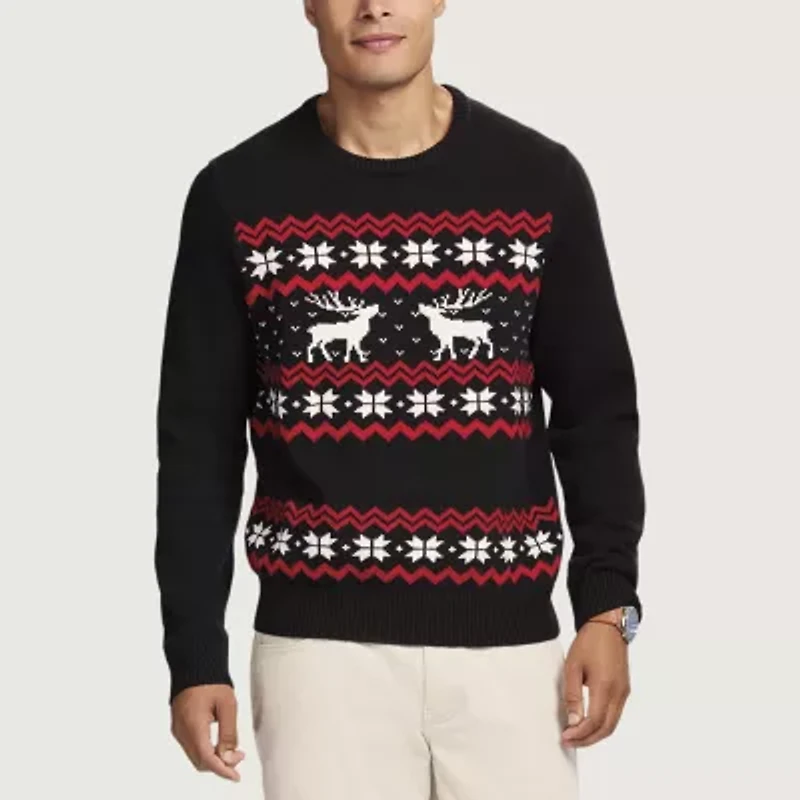 IZOD Reindeer Mens Crew Neck Long Sleeve Pullover Sweater
