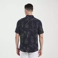 Cubavera Allover Embroidery Mens Short Sleeve Regular Fit Button-Down Shirt