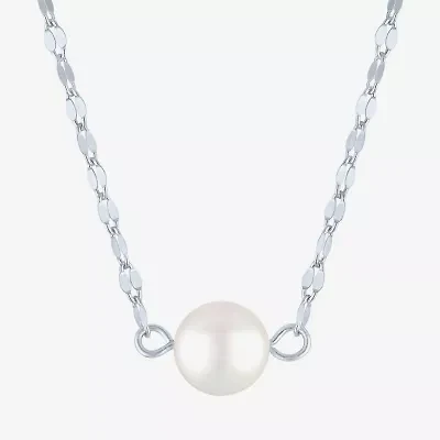 Womens White Cultured Freshwater Pearl Sterling Silver Round 18 Inch Pendant Necklace