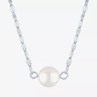Womens White Cultured Freshwater Pearl Sterling Silver Round 18 Inch Pendant Necklace