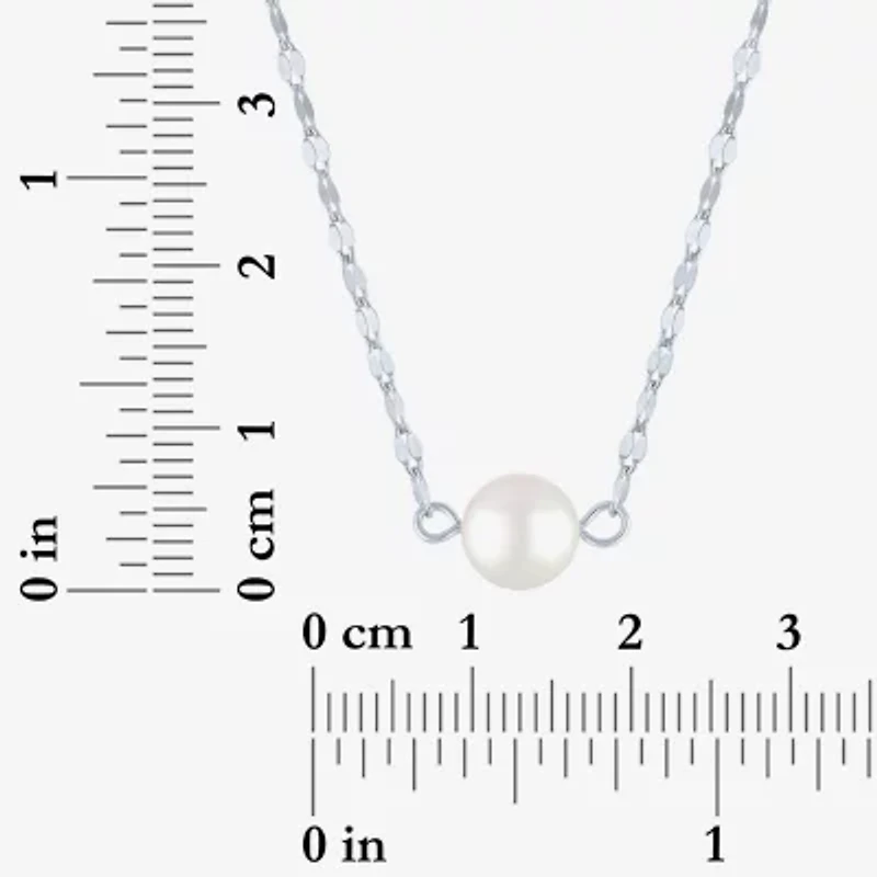 Womens White Cultured Freshwater Pearl Sterling Silver Round 18 Inch Pendant Necklace