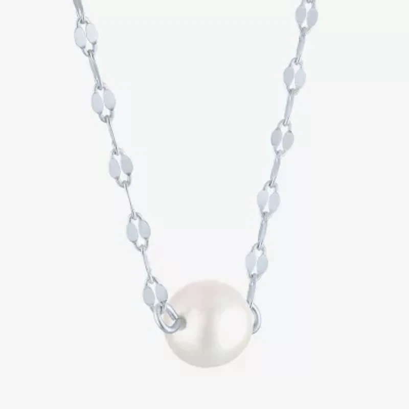 Womens White Cultured Freshwater Pearl Sterling Silver Round 18 Inch Pendant Necklace