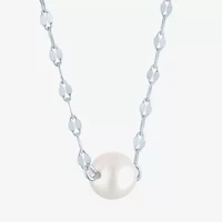 Womens White Cultured Freshwater Pearl Sterling Silver Round 18 Inch Pendant Necklace