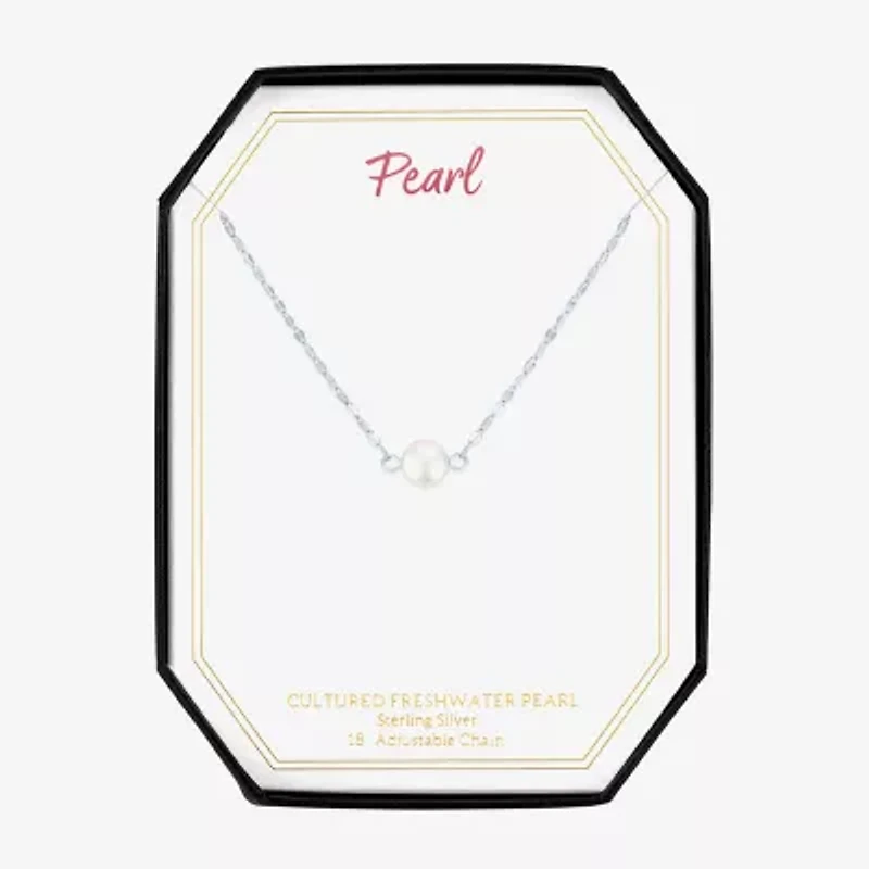 Womens White Cultured Freshwater Pearl Sterling Silver Round 18 Inch Pendant Necklace