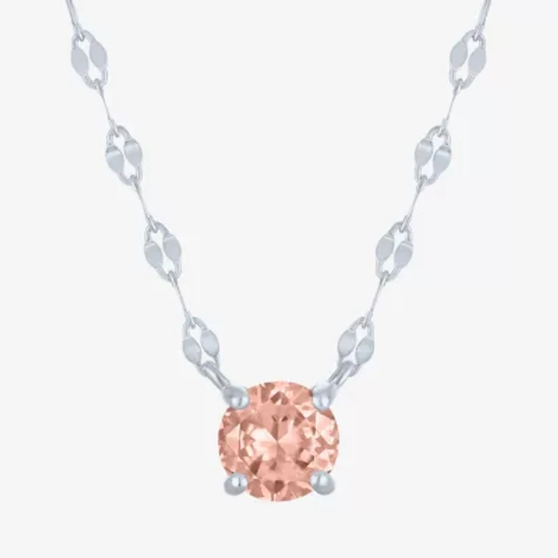 Womens Lab Created Champagne Sapphire Sterling Silver Round 16 Inch Pendant Necklace