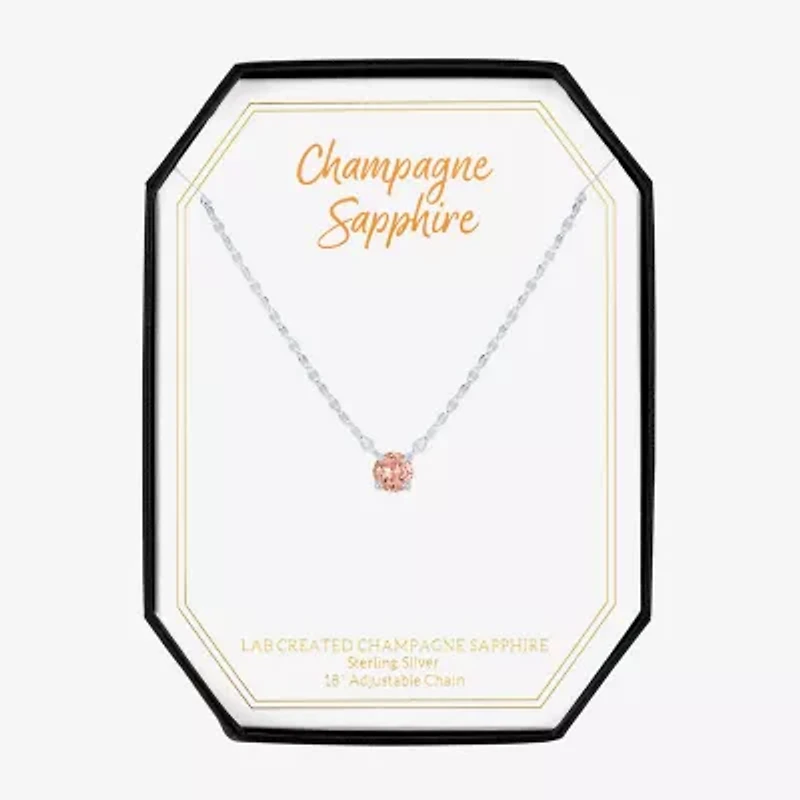 Womens Lab Created Champagne Sapphire Sterling Silver Round 16 Inch Pendant Necklace